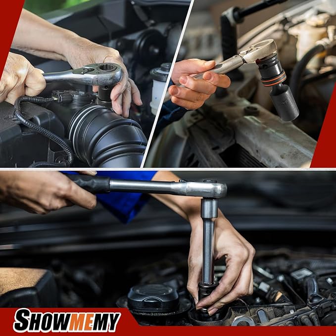 Drive Impact Universal Joint Socket Set, 6 Points, Deep Swivel Socket Set, Cr-Mo Steel. Heavy Duty Storage Case (Metric 3/8(Deep 10Pcs)