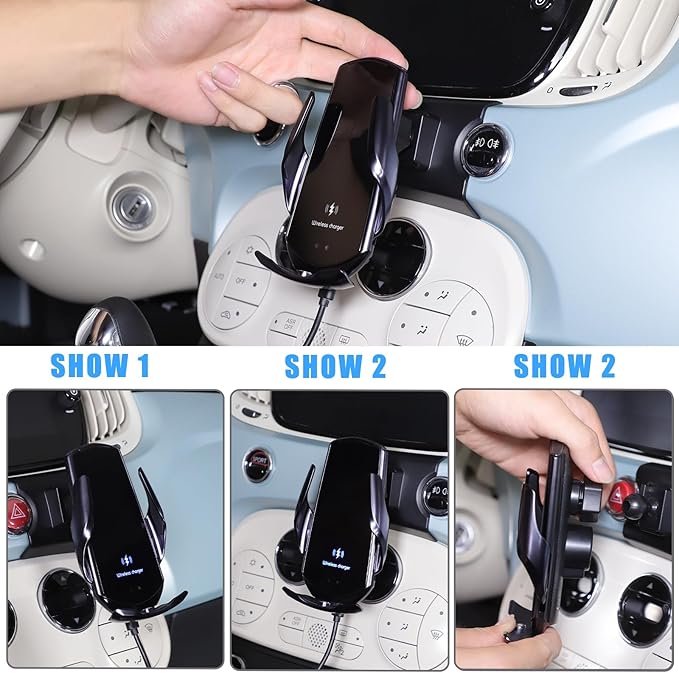 HAPPYHORSE Car Phone Mount Compatible with Fiat 500 2016-2023，Car Center Console Mobile Phone Bracket Phone Holder Phone Mount Mount with Self-Adhesive Base Accessories (Style D)
