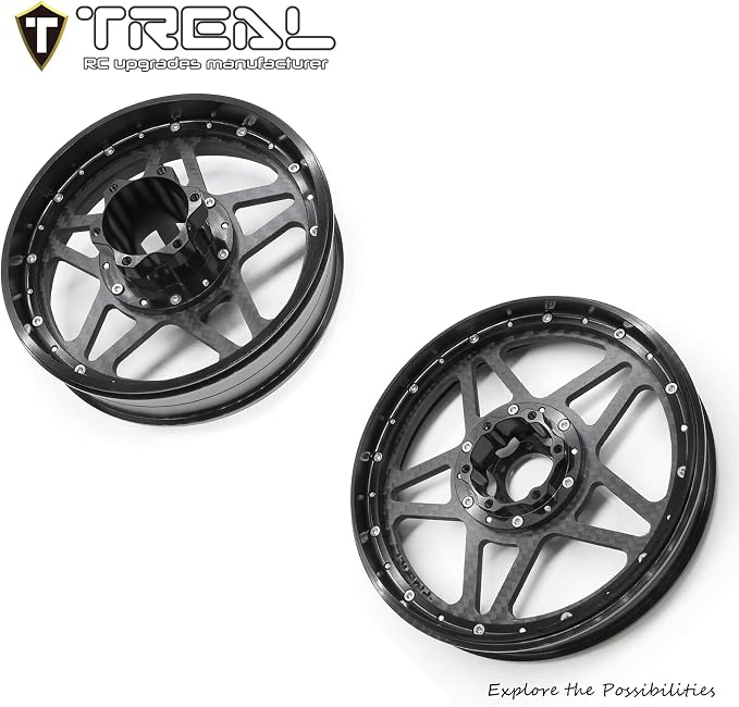 TREAL Losi Promoto MX Front and Rear Wheels(2P), CNC Machined Aluminum w Carbon Rims for Losi 1/4 FXR Motorcycle(Black)