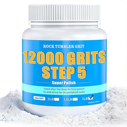 12000 Grit Rock Tumbler Polish – Aluminum Oxide Final Stage (Step 5), Ultra Fine Polishing Powder for Mirror Finish & High Gloss Shine, for Rocks, Gems & Glass, Compatible with All Rock Tumblers, 1 LB