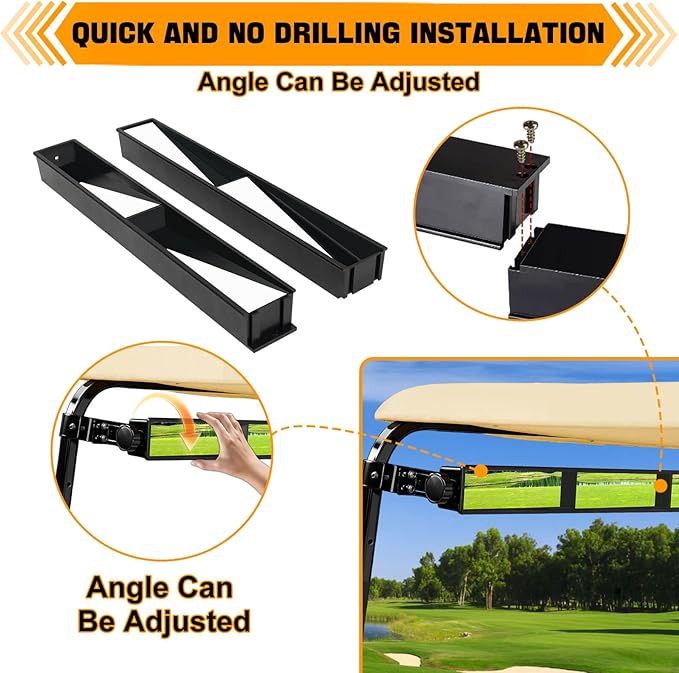 No Drilling Golf Cart Rear View Mirror, 4 Panel Wide Angle Golf Cart Rearview mirror Fit for Club Car, Yamaha, EZGO True Panoramic View with No Blind Spots