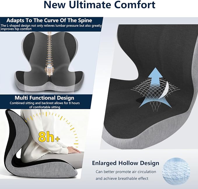 Car Seat Cushion for Long Driving, Office Chair Cushion | Truck Seat Cushion, Increase Height by 3.94 Inch, Double Non slip, Improves Sitting Posture, Sciatica & Tailbone Pain Relief