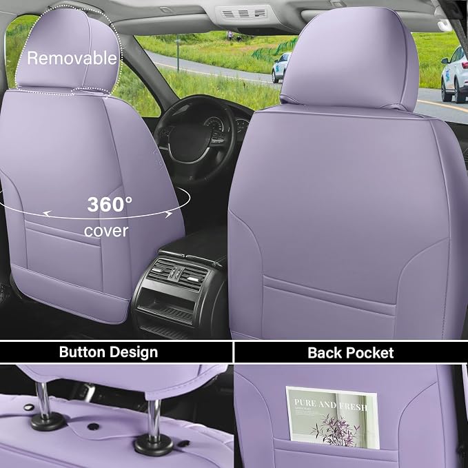 Coverado Seat Covers, Car Seat Covers Front Seats, Leather Seat Covers for Cars, Car Seat Protector Waterproof, Purple Car Seat Cushion, Front Carseat Cover Universal Fit for Most Cars