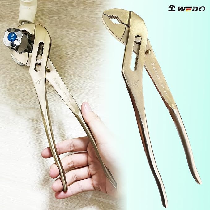 WEDO Non-Sparking Slip Joint Pliers, Spark-free Safety Water Pump Pliers, Length 300mm,Aluminum Bronze, 38mm Wide Opening Groove Joint Pliers,DIN Standard, BAM & FM Certificate