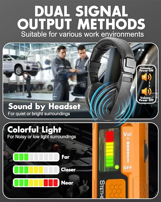 Electronic Mechanic Stethoscope, Automotive Engine Noise & Leak Detector Tool Kit with Adjustable Headset, Dual Probes & EVA Case, Frequency Range 20Hz-20kHz for Bearings/Pumps/Pipe Flow