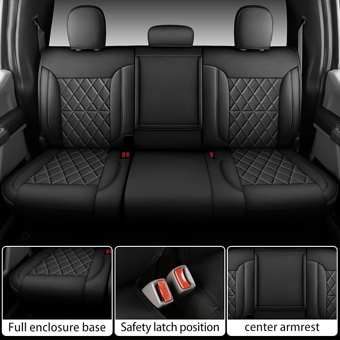 Custom Napa Leather Seat Covers for Chevy Silverado & GMC Sierra Crew Cab, 46-Split Flat Rear Bench Design, Compatible with 2019-2026 1500 and 2020-2026 2500HD 3500HD(Full Set, Black)