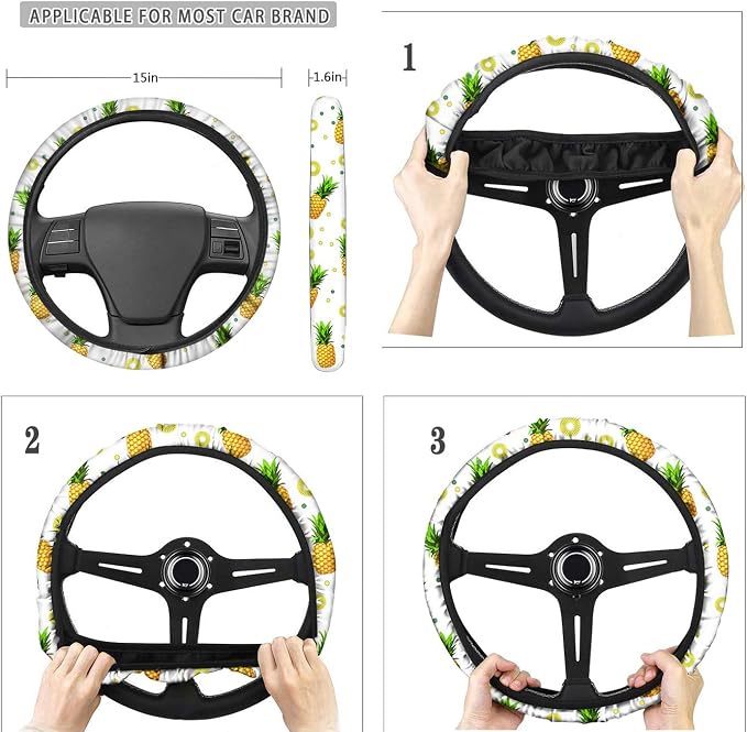 JEOCODY Sunflowers Cow Print Seat Covers for Cars for Women Auto Interior Accessories Full Set with Steering Wheel Cover + Seatbelt Strap Cover+ Coasters+ Key Chains Universal Fit Car SUV Truck