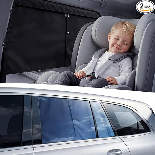 Nmoiss [2026 Upgraded] Car Window Shades for Baby Double Layer [Ice Crystal Cooling] (2 Pack) 99% UV-Blocker Protection Side Window Curtains Roll Windows Down Privacy Full Covers/Half Shade Options