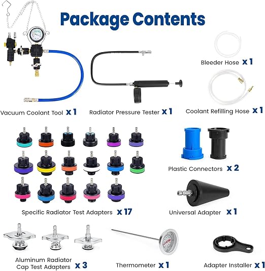 28PC Radiator Coolant Pressure Tester Kit, Cooling System Pressure Leak Tester, Coolant Vacuum Refill Tool