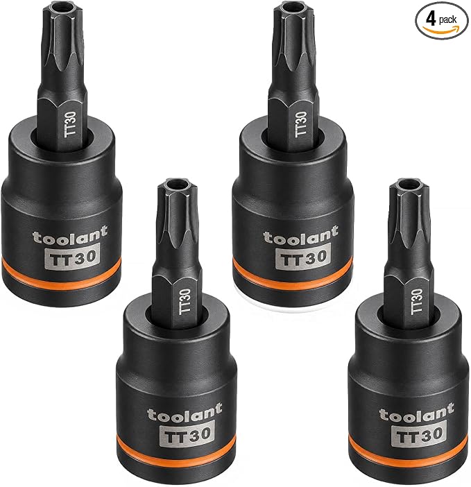 toolant Torx T30 Impact Bit Socket Set 4pcs, 3/8" S2 Steel Air Drive Star Sockets, Long High Impact Bits, Professional Mechanic & Automotive Repair Socket Set