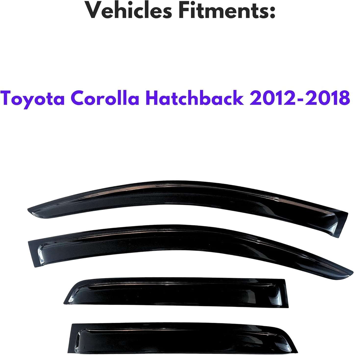 KPY Window Visor Compatible with Toyota Corolla Hatchback 2012-2018, 4PC Rain Guard Side Window Vent Deflectors Tape-On Style, 2012 2013 2014 2015 2016 2017 2018