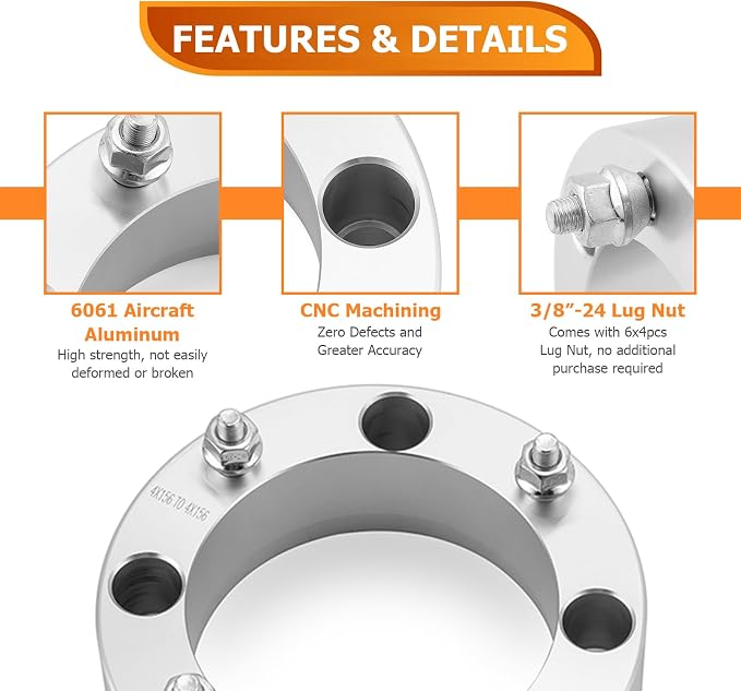 WeiSen 2inch 4x156mm Wheel Spacers with 3/8-24 Studs & 131mm Hub Bore, 4PCS UTV Aluminum Wheel Adapter Compatible with Polaris RZR Ranger Sportsman 1998-2012,fit Kawasaki 1987-2006