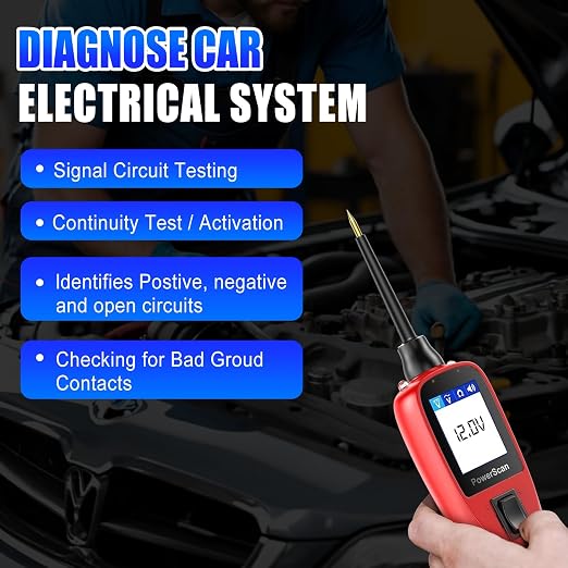 Autel PowerScan PS100 Automotive Relay Tester Circuit Probe Tool 12V 24V Car System Diagnostic Scan Tool with 20ft Extension Cable Read AC DC Resistance Short/Open Circuit Test