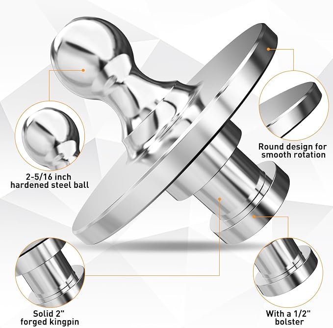 Nilight Fifth Wheel to Gooseneck Ball Adapter, Kingpin to 2-5/16 Inch Gooseneck Ball Towing Receiver Adapter for Trailer Tractor w/ 30,000lbs Max Load, Silver