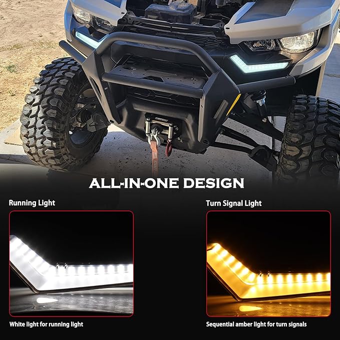 UTV Front Fang LED Turn Signal Lights LED Turn Signals Daytime Running Light Amber Blinkers for Can Am Defender Commander Max