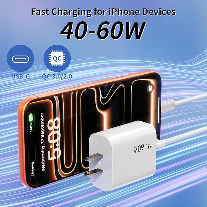 40-60W Fast USBC Charger iPhone 17 Fast Charging,[2Pack] 6Feet USB C to USB C Cable Braided Cord,Wall Charger USB Type C iPhone Charger for iPhone 17/17 Air/16/15 Pro/ProMax/iPadPro 12.9"/11",iPadAir