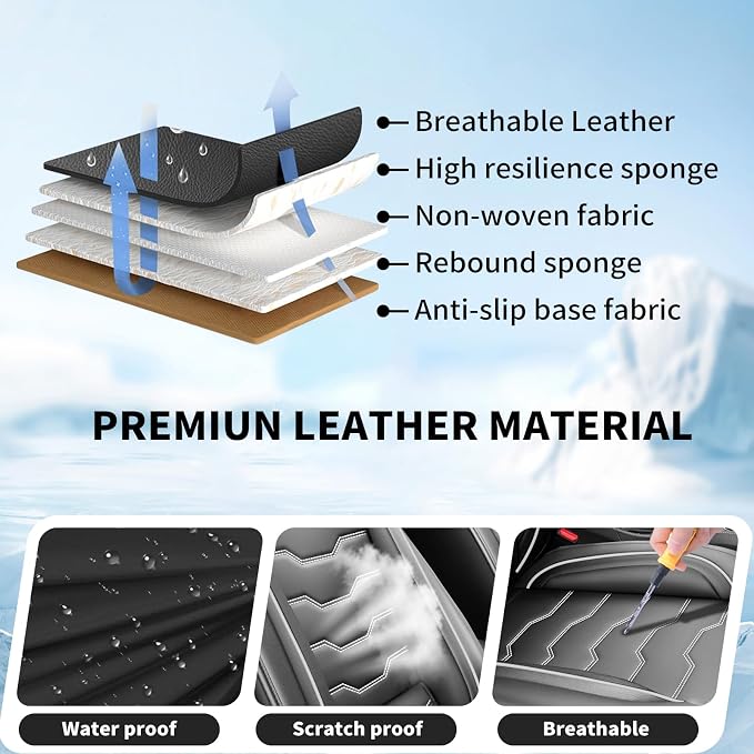 Fit Colorado Car Seat Covers Premium Leather for Chevrolet/Chevy Colorado 2016-2026. Waterproof， Breathable, Scratch-Resistant & All-Weather Seat Cushion Protector (Full Set, White Line Black)