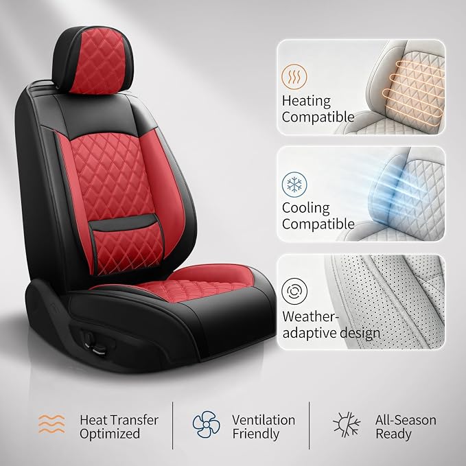 Fit Escape Car Seat Covers for Ford Escape 2001-2025 2026 - Luxury Leather, Anti-Slip, All-Weather Seat Cushions, Waterproof & Breathable, Airbag Compatible, Full 5-Seat Set (Red)