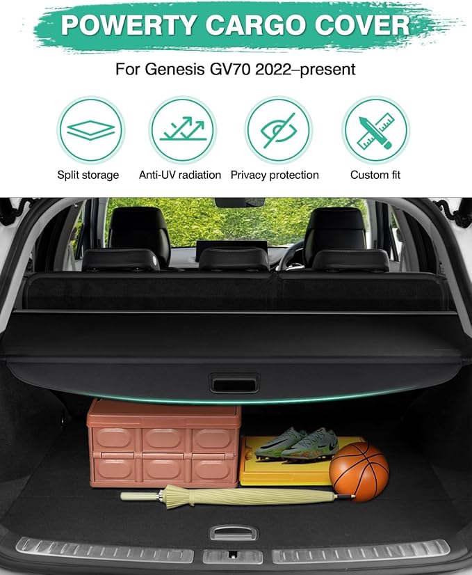 Powerty Cargo Cover for 2022-2025 2026 Genesis GV70 Accessories Retractable Trunk Cover Security Shielding Shade Cargo Luggage Cover