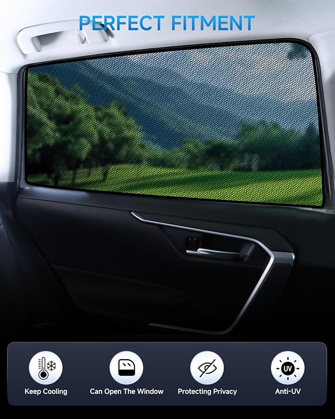 Car Window Shades for Toyota Corolla(2019-2024), 2-Pack Rear Window Sun Shades for Baby – Breathable Mesh, UV & Heat Blocker, Privacy Protection for Camping, Travel, Sleep & Nursing