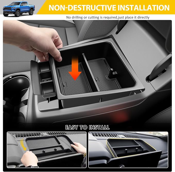 2PCS Center Console Organizer for 2023-2025 Chevy Chevrolet Colorado/GMC Canyon Armrest Tray and Dashboard Insert Storage Box for 2023 2024 2025 Colorado/Canyon Accessories