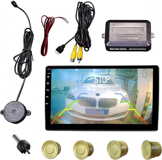 LCD Parking Sensor Kit - Displays Data on Original Screen, Easy Rear Installation, Compatible with CVBS Cameras (Not for AHD), 18 Probe Colors to Match Any Vehicle（Gold）