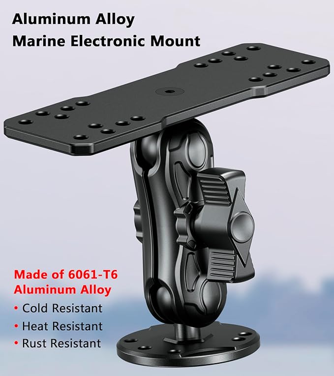 VAZESWIN Aluminum Alloy Fish Finder Mount with B Size 1" Ball Rectangular Plate & Round Base, 3.5" Medium Arm Marine Electronic Mount Compatible with Garmin, Lowrance, Humminbird, Raymarine and More