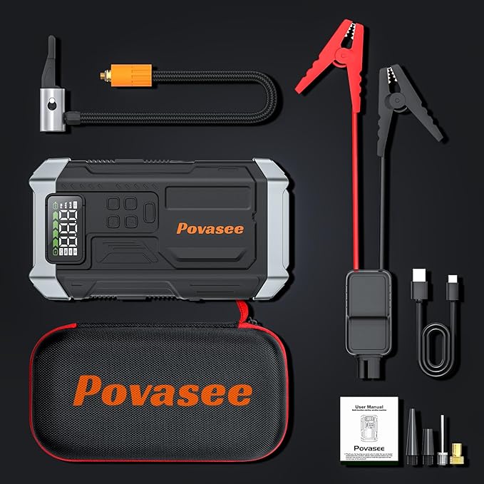 [2026NEW Model] 5000A Jump Starter with Air Compressor,Car Jumper Starter Portable with 150PSI Tire Inflator 12V Jump Box with LCD Display,Flashlight,Storage Case (Up 9L Gas/8L Diesel Engine