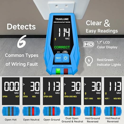 Electrical Test Kit, GFCI Outlet Tester with LCD Display, Non-Contact Voltage Tester Kit with Flashlight, for Wiring Fault Detection, Checking Outlets, and Voltage Testing