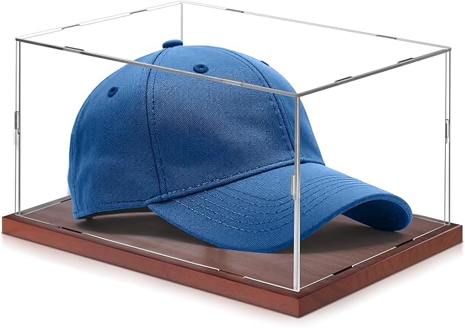 Fitense Hat Display Case, Acrylic Baseball Cap Display Box, UV Fade Protection, Solid Wood Base & Cap Shaper, Signed Hat Collector's Showcase, for Cap Enthusiasts, 11.8" x 7.8" x 5.9"