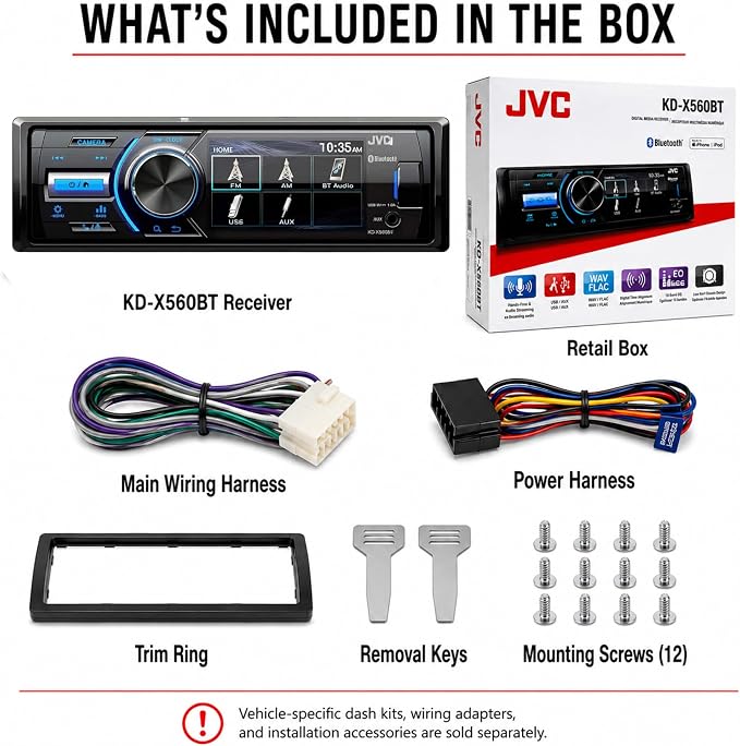 JVC - KD-X560BT - Digital Media Car & Marine Bluetooth Receiver iPhone/Android/USB/AUX Car Stereo with Rear Camera Input