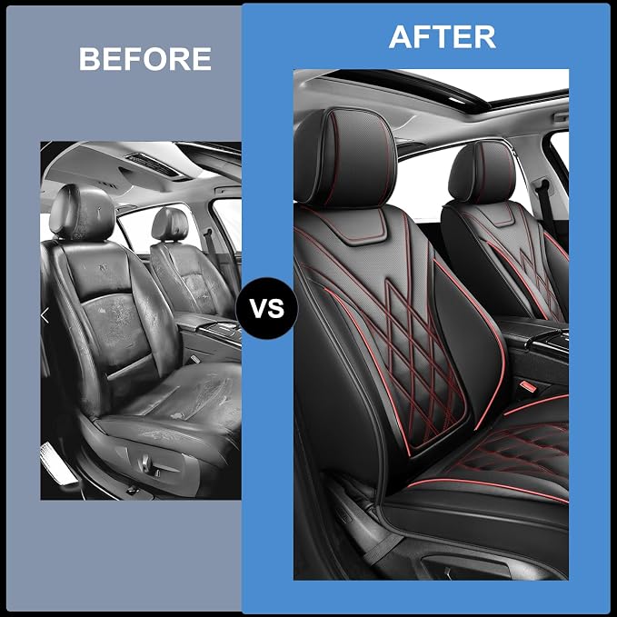 Fit Maverick Car Seat Covers for Ford Maverick 2022-2025 2026 - Luxury Leather, Anti-Slip, All-Weather, Waterproof & Breathable, Airbag Compatible, 2 Front Seats Only (Redline)