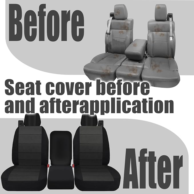 Front Durable Fabric Seat Covers for Ford F150 XL XLT Standard Cab 2004 2005 2006 2007 2008, Front 40/20/40 Split Bench with Integrated Seatbelts & Solid Armrest-Black