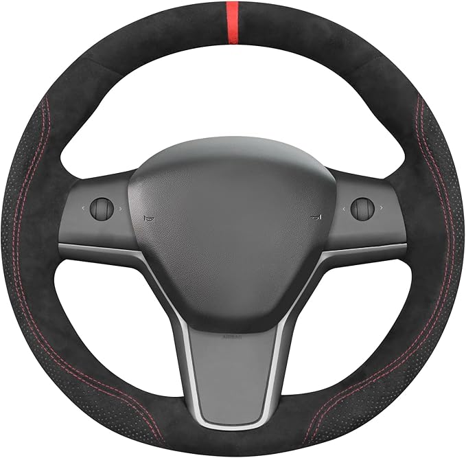 MEWANT Hand Stitch Steering Wheel Cover for Tesla Model 3 2017-2023 Model Y 2020-2023 Black 9040 Athsude Custom Fit DIY Wrap Interior Accessories