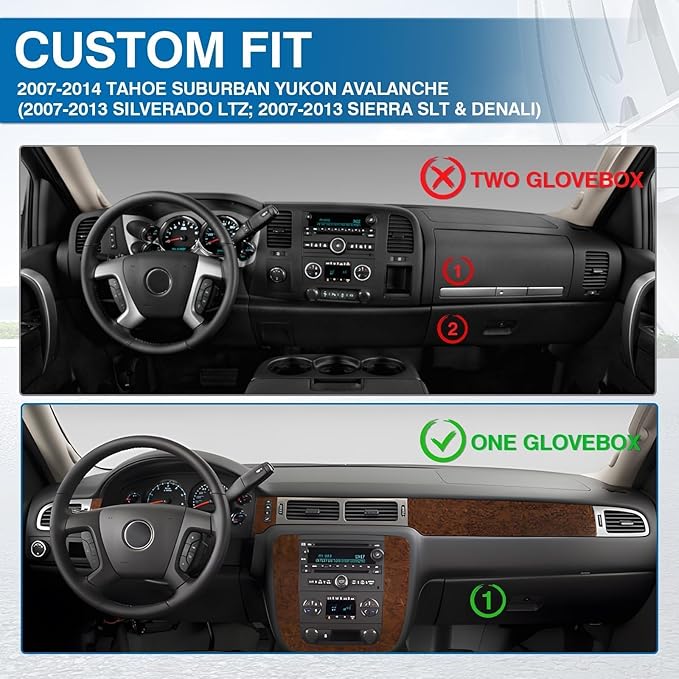 KUST Black Dash Cover for 2007-13 Chevy Chevrolet Silverado 1500 2500 3500 LTZ/Avalanche/GMC Sierra SLT Denali, 2007-14 Chevrolet Tahoe/Suburban/GMC Yukon XL (Only Fit One Glove Box Dashboard)