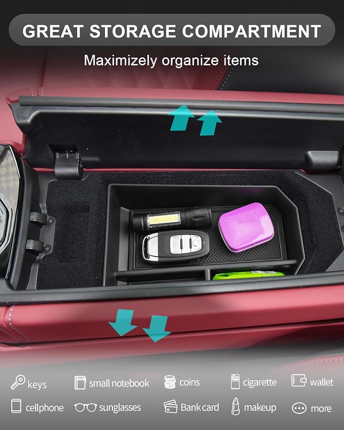 CDEFG Compatible with 2024 2025 BMW 5 Series i5 Center Console Organizer Tray Compatible with 2024 2025 5 Series 530i 540i i5 G60 G61 G68 Accessories Middle Console Organizer Armrest Tray Storage Box