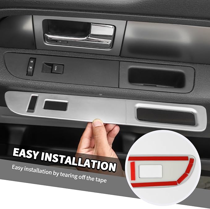 Jimen Fit for Ford F150 2013-2014, 14PCS Interior Silver Trim Kits - Air Conditioner Volume Knob Cover & 4WD Headlight Switch Trim Ring, Window Lift Switch Panel