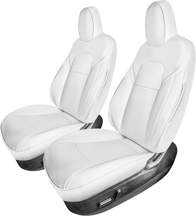 FH Group Custom Fit Car Seat Covers Specifically Made for 2020-2025 Tesla Model Y Faux Leather Water Resistant Automotive Seat Covers -Front Set Solid White