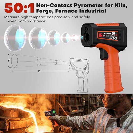 Infrared Thermometer Gun, -58°F to 3272°F, High Temp 50:1 | Built for Kilns, Furnaces & Industrial Maintenance • Fast 0.5s Response • Data Storage Function