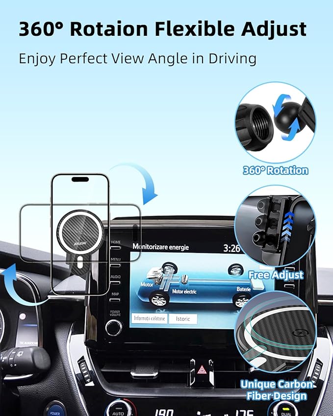 PZK Car Phone Mount for 2019-2025 2026 Toyota Corolla/Corolla Hatchback/Corolla Cross 2022-2025 2026 Accessories 8-inch Screen Magnetic 15W Fast Wireless Charger Car Phone Holder Not Affect Air Vent
