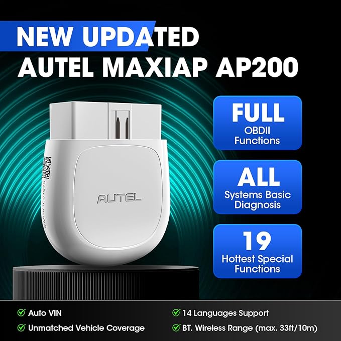 Autel MaxiAP AP200 OBD2 Scanner Bluetooth Wireless OBDII Auto Diagnostic Tool with Full System Diagnostic, 19 Reset Functions, AutoVIN, Check Engine Light Code Reader for iPhone Android