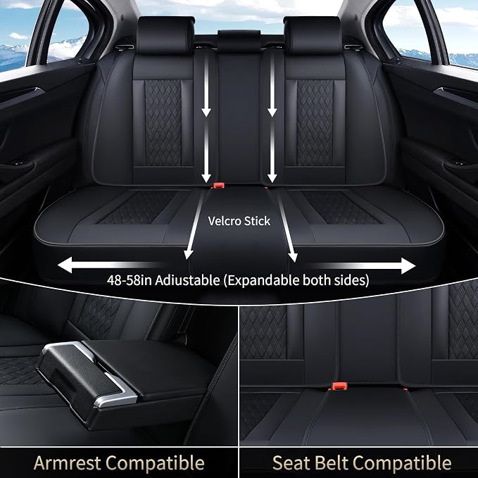 FLORICH Seat Covers, Car Seat Covers Full Set, Luxury Nappa Leather Seat Covers, Breathable and Waterproof Car Seat Protector 5 Seat, Automotive Seat Covers Universal Fit for Most Cars-Black&Beige