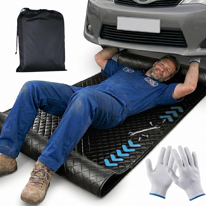 60''x28'' Rolling Creeper Mat with Storage Bag, Foldable Two-Layer Automotive Mechanic Repair Mat, Mechanic Creeper for Low Clearance, Special Roads, Long-Distance Trucks, Mechanics Pad, Black