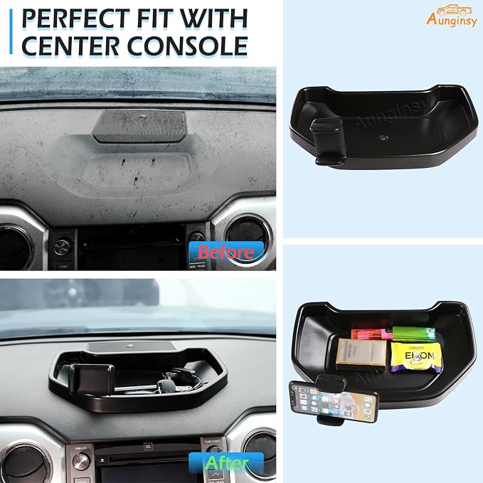 Aunginsy Center Console Dashboard Storage Tray with Phone Holder Compatible with Toyota Tundra 2007-2021, Instrument Multi-Functional Mobile Phone Mount Storage Box Organizer Tray Insert Accessories