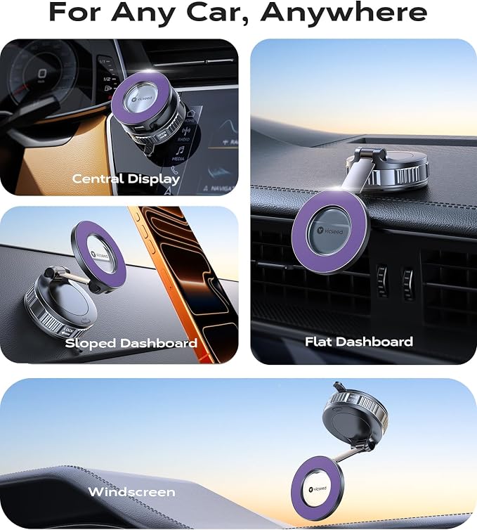 VICSEED 2026 Upgraded Car Phone Holder for Magsafe Car Mount [85 LBS Strongest Suction] Vacuum Magnetic Phone Holders for Your Car 360° Adjustable Car Phone Mount for iPhone 17 Pro Max 16 15 14 Purple