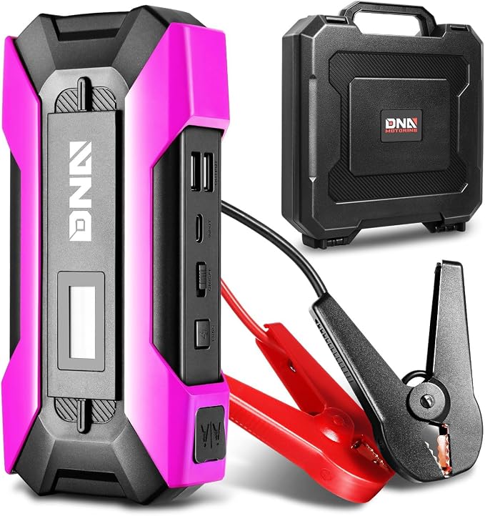 ‎DNA Motoring TOOLS-00268 12V 1500A 15000 mAh Multi-Function Portable Car Battery Jump Starter for Up to 7.0L Gas & 5.5L Diesel Engine, with Carry Case, Purple