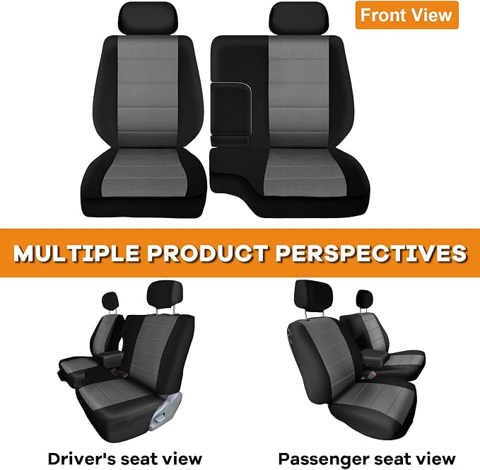 Truck Seat Cover Compatible with 1995-2000 Toyota Tacoma, Knitted Front Bench 60/40 Seat Covers with 2 Headrests and Center Console, Black&Charcoal