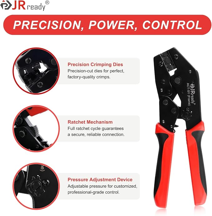 JRready ST6545 Mini-Fit Jr. Ratchet Crimper Pin Extractor Tool Kit with 100Pairs Terminals 18-24AWG Electrical Automotive Wire Pin and Socket Standard Molex 4.2mm Pitch