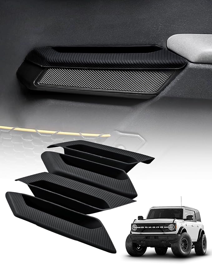 ROADER Bronco Door Handle Storage Box Compatible with Ford Bronco 2021-2025 Accessories 4 Door, Silicone Front & Rear Door Grab Handle Pocket Storage Side Organizer Container, 4PCS - Black