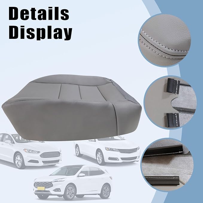 SecosAutoparts Driver & Passenger Side Bottom & Top Replacement Seat Cover Gray Compatible with Ford F250 F350 Lariat 2002 2003 2004 2005 2006 2007